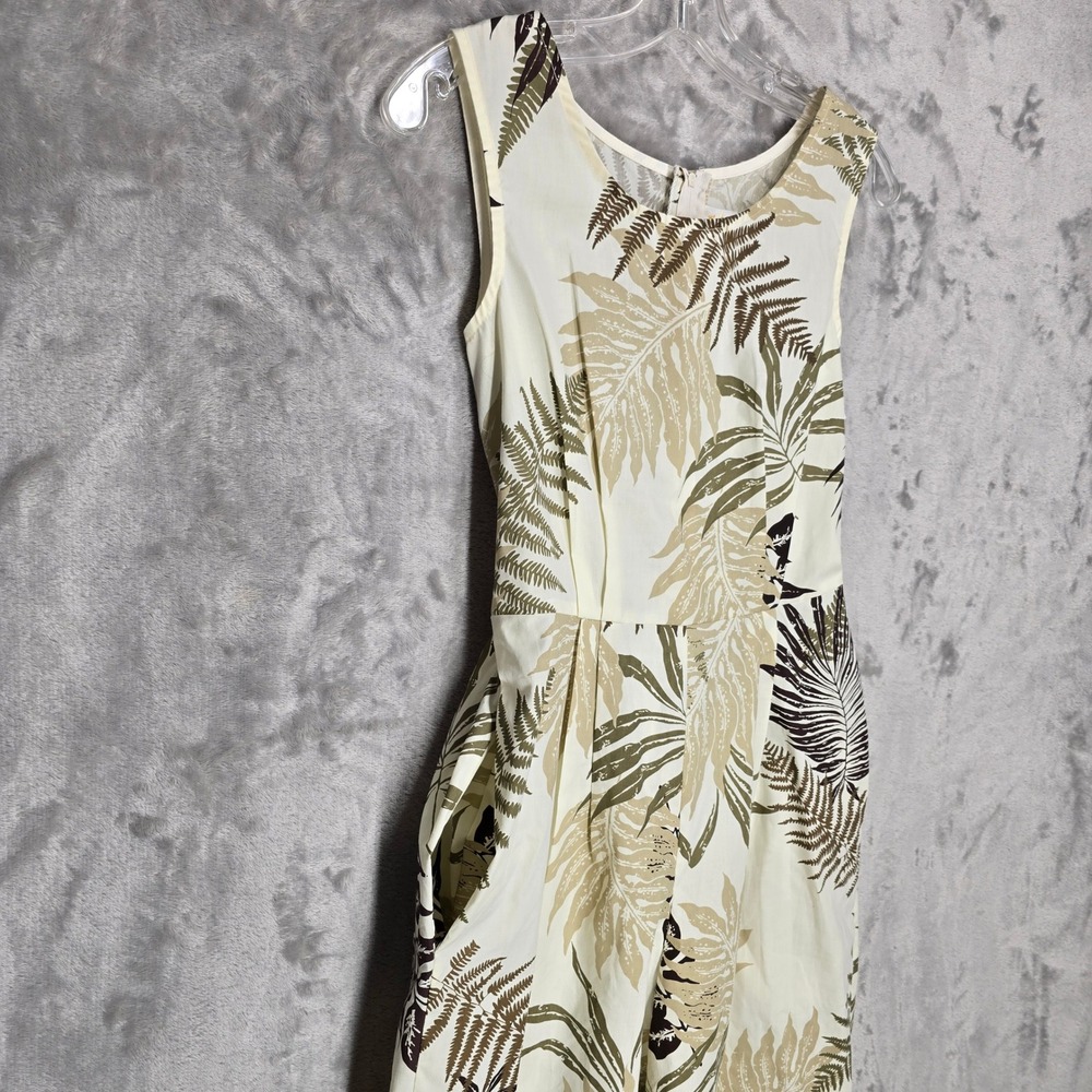 Lee's Fashion Jumpsuit Womens XS Cream Green Tropical Fern Hawaii Pockets Romper - Picture 5 of 14